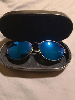 Moschino Round Metal Sunglasses with Blue Mirrored Lenses